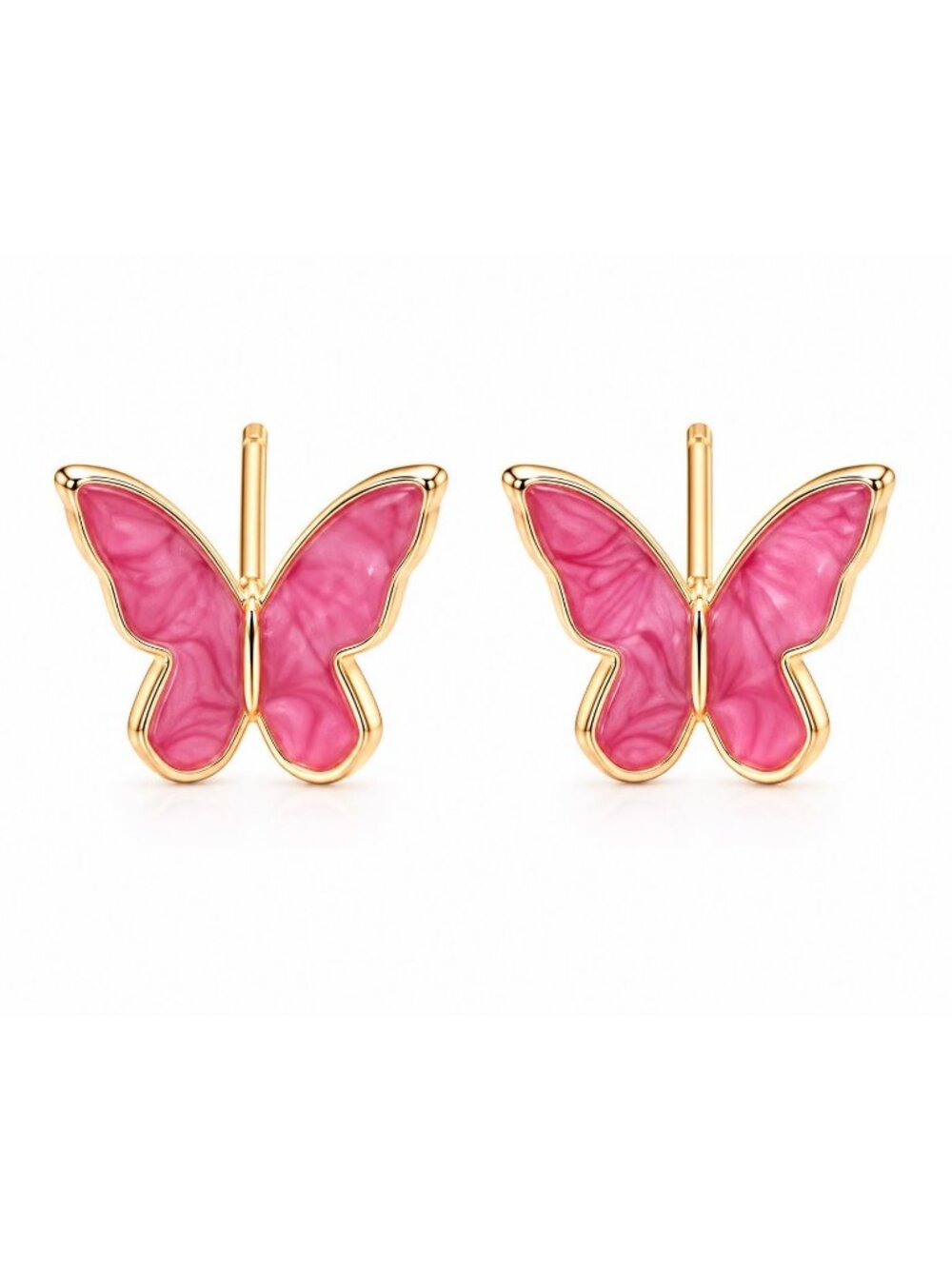 Hot Pink Butterfly Stud Earrings for Women – Gold Trim Butterfly Earrings, Cute